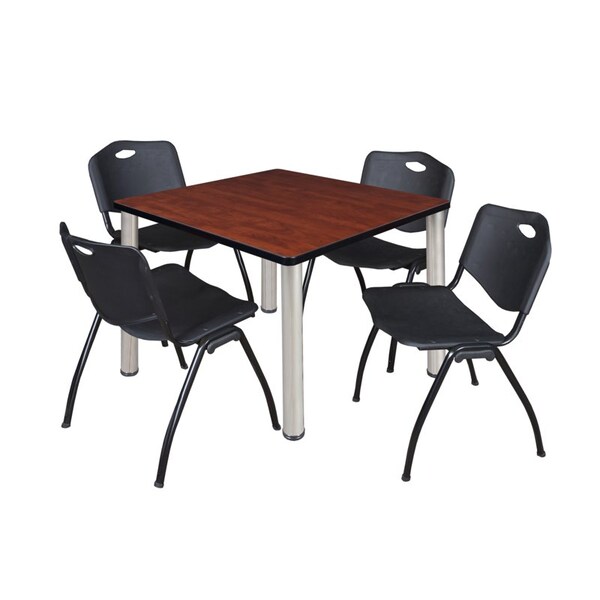 Kee Kee Square Table & Chair Set, Wood, Metal, Plastic Top, Cherry TB4242CHBPCM47BK - main